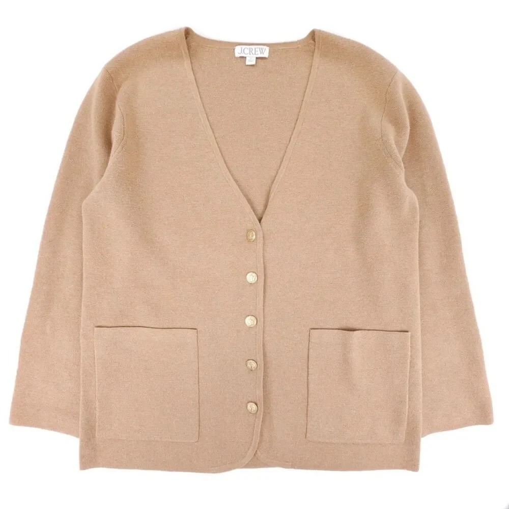 J CREW Wool Giselle V-Neck Sweater-Blazer Old Money Cardigan Camel Quiet Luxury